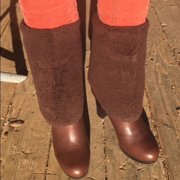 UGG “Dreaux” Knee High Shearling High Heel Boots - Picture 2 of 8